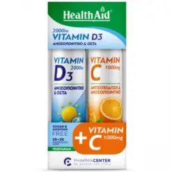 Health Aid Promo Vitamin D3 2000iu, 20 Αναβράζοντα Γεύση Πορτοκάλι & Vitamin C 1000mg , 20 Αναβράζοντα Γεύση Λεμόνι