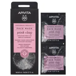 Apivita Express Beauty, Μάσκα Προσώπου με Ροζ Άργιλο για Απαλό Καθαρισμό 2x8ml