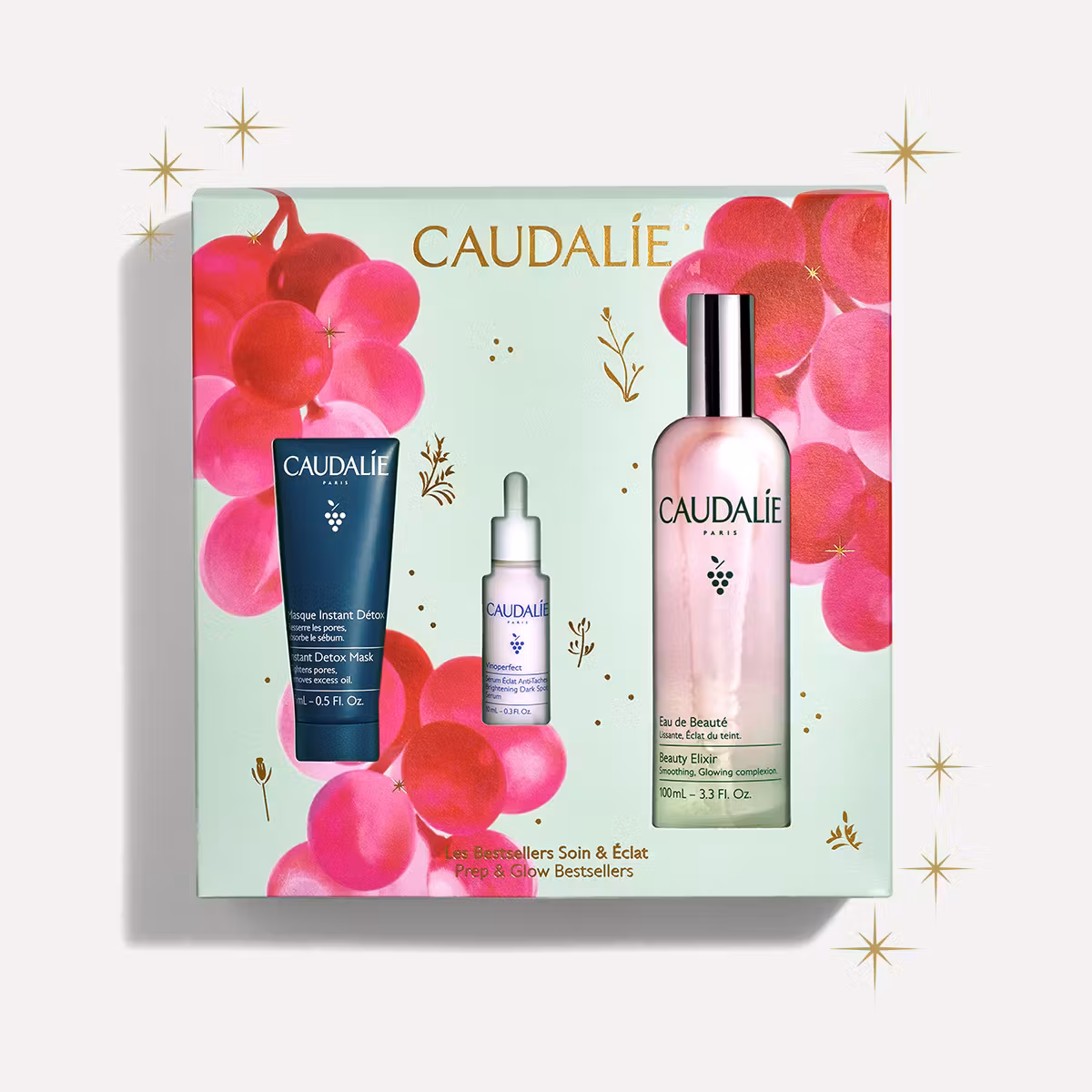 Caudalie Prep & Glow Bestsellers Trio Gift Set, Beauty Elixir 100ml & ΔΩΡΟ Ορός κατά των Κηλίδων 10ml & Μάσκα Αποτοξίνωσης 15ml