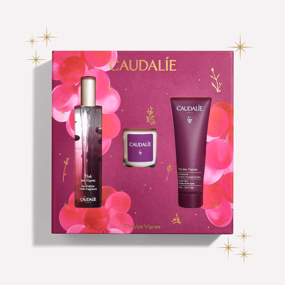 Caudalie Des Vignes, Γυναικείο Σετ με Fresh Fragrance Άρωμα 50ml & Αφρόλουτρο 50ml & Scented Κερί 35g